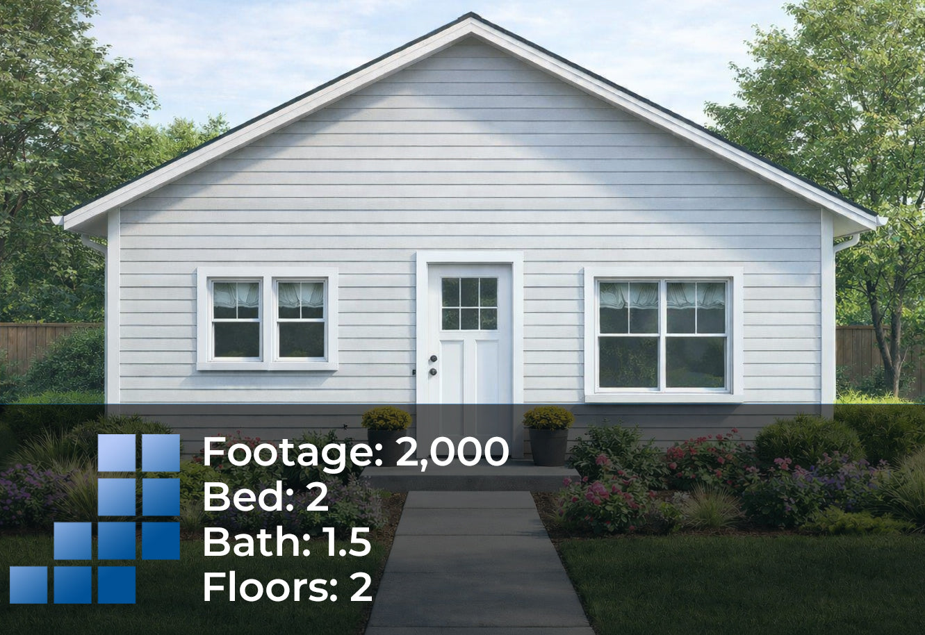 2 Bedroom 2-Floor 1½ Bath House Plan – PDF Download